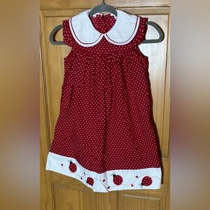 VTG Rare Editions Girls Sz 6 Red White Polka Dot Dress Peter Pan Collar Lady Bug